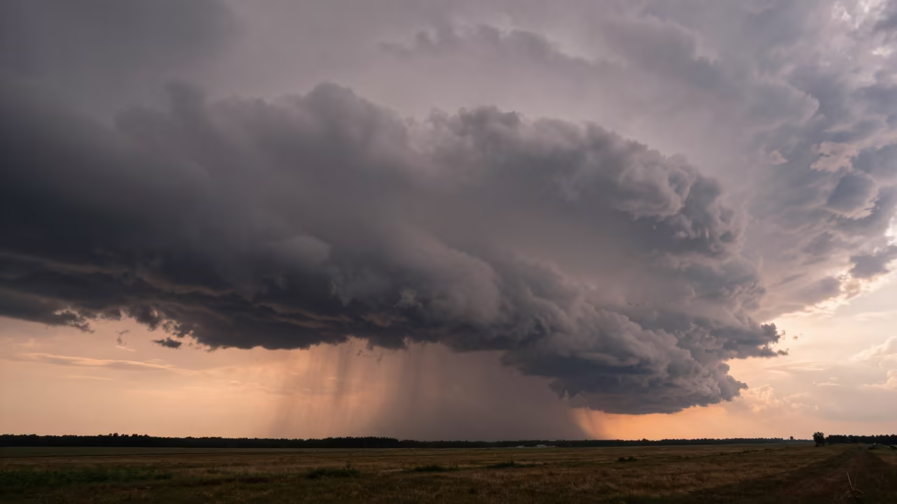 Copper Storm Shelf Cloud Samara Dusk in across a storm-bright plain near Samara
