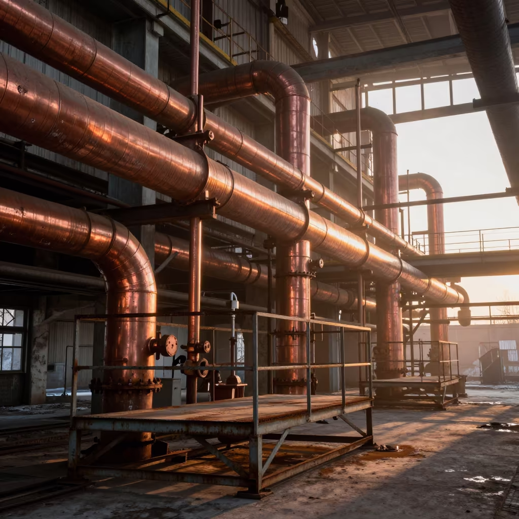 Copper Sunset on Corroded Ammonia Pipes in on a scaffold platform near Helsinki