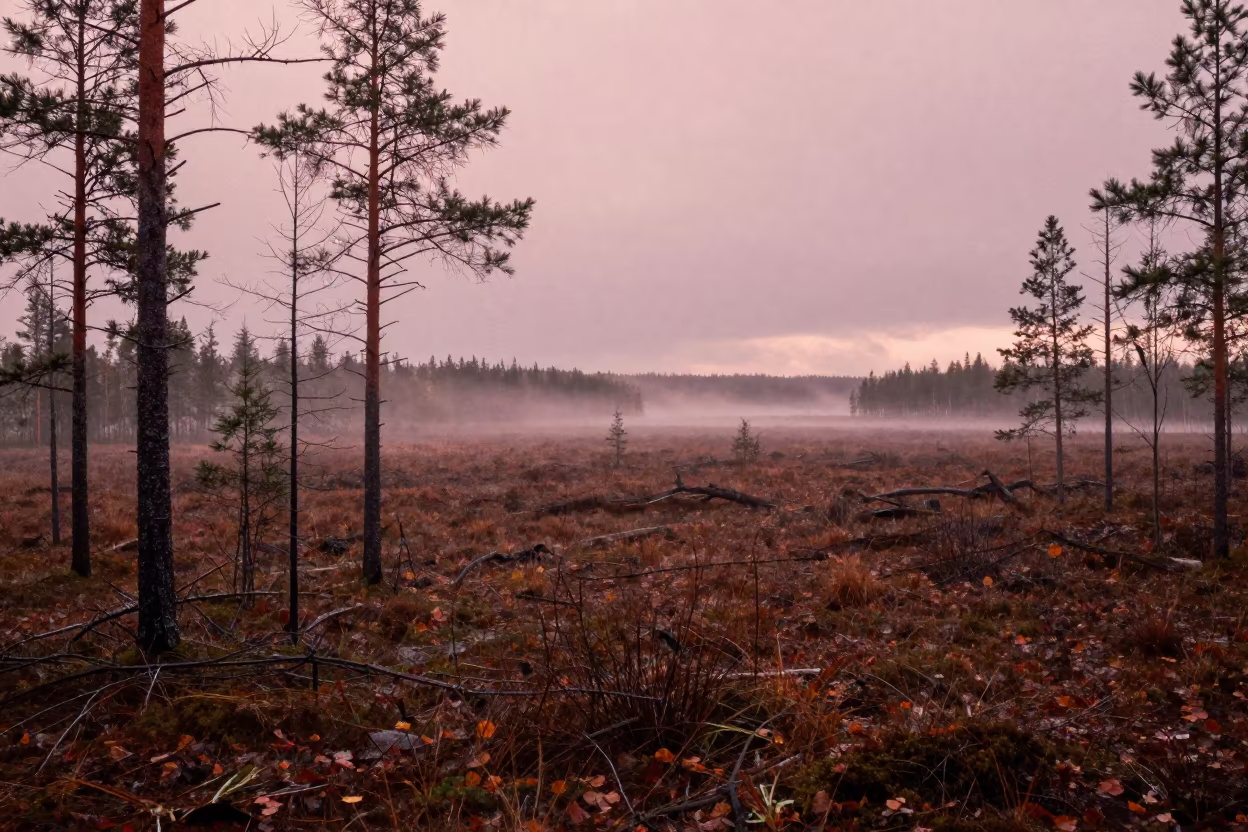 Copper Taiga Forest After Rain in across a floodplain after rain near Salvador