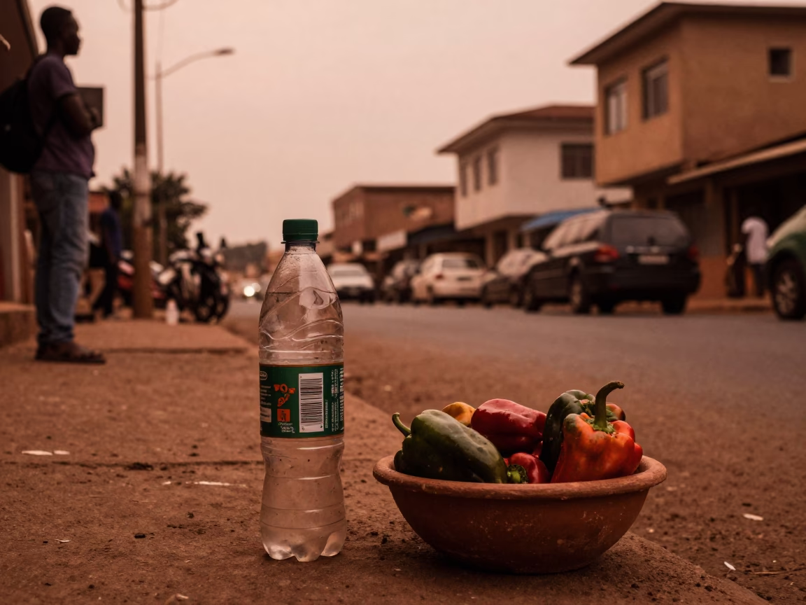 Copper Toned Accra Ghana Street Scene Before Dusk with Lived In Details in in Accra, Ghana