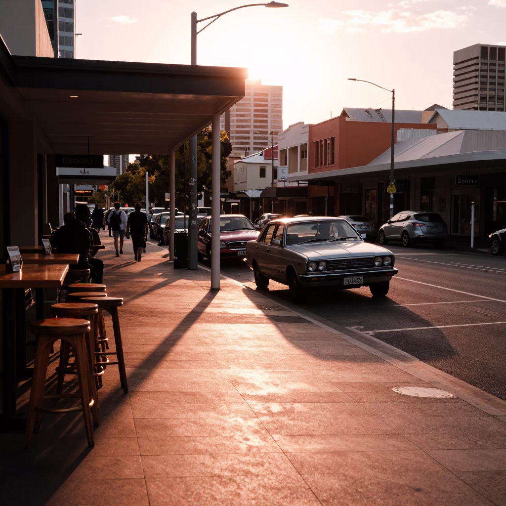 Copper Toned Afternoon Light on Perth Western Australia Street Scene with Vintage Details in in Perth, Western Australia, Australia