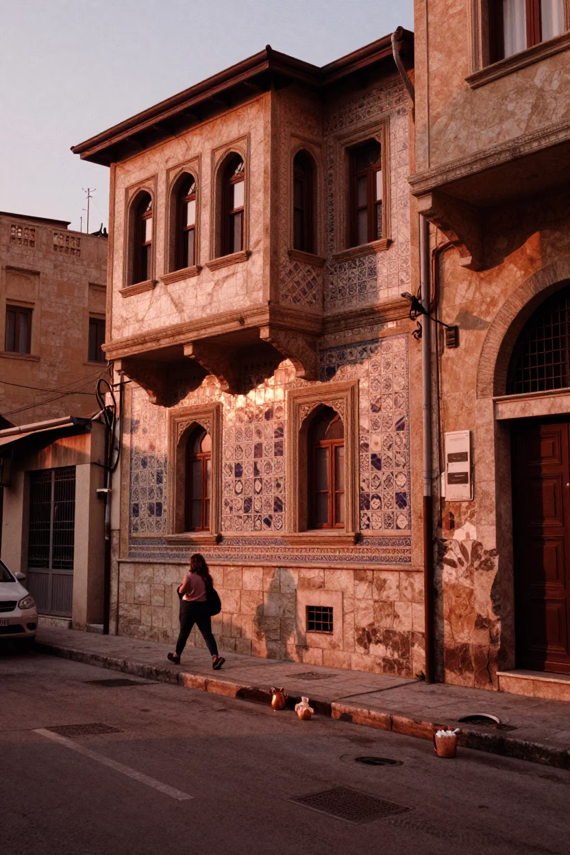 Copper Toned Beirut Street Scene with Pitcher and Affogato Before Dusk in in Beirut, Lebanon