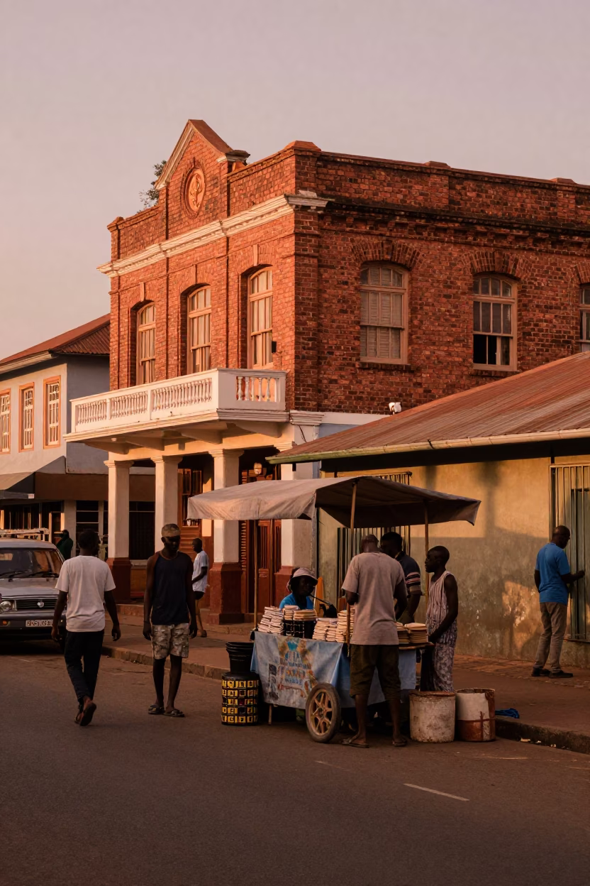 Copper-toned Durban Street Scene Before Dusk with Local Market Activity in in Durban, South Africa