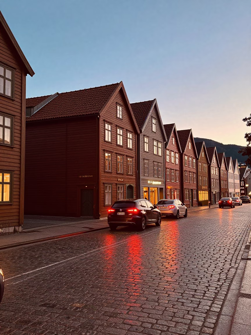 Copper-toned Dusk at Copper-toned Light Before Dusk in Bergen in in Bergen, Norway
