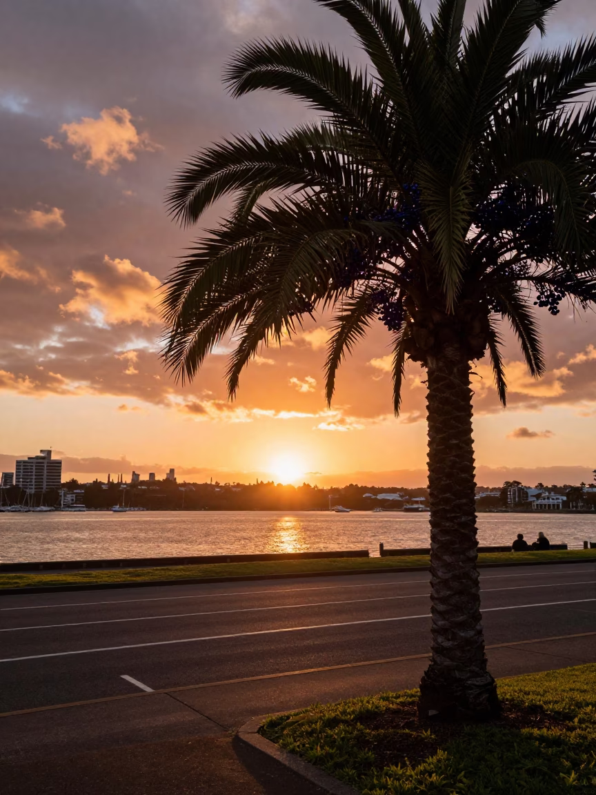 Copper-toned Dusk in Auckland at Copper-toned Light Before Dusk in in Auckland, New Zealand