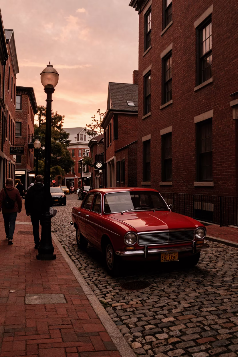Copper-Toned Dusk in Boston Massachusetts Street Scene with Vintage Details in in Boston, Massachusetts, United States