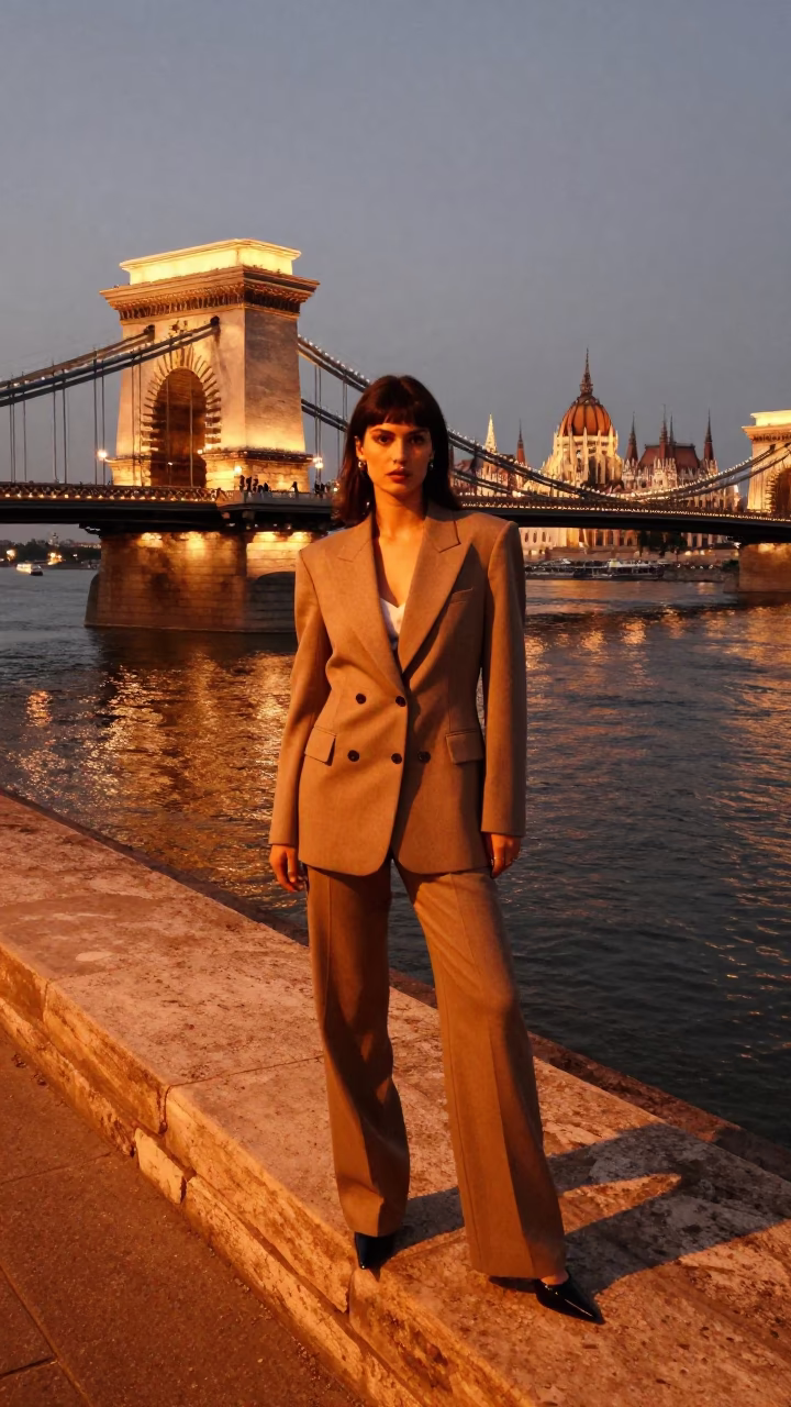 Copper Toned Dusk in Budapest Hungary High Fashion Street Photography Candid Moment in in Budapest, Hungary
