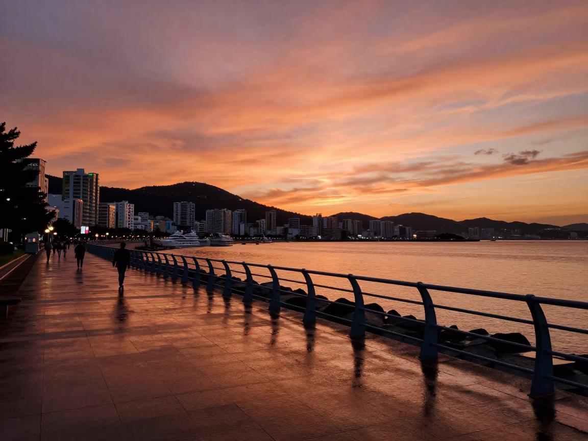Copper-Toned Dusk in Busan at Copper-toned Light Before Dusk in in Busan, South Korea