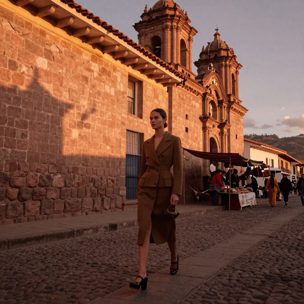 Copper Toned Dusk in Cusco Peru High Fashion Street Photography with Diamond Rings in in Cusco, Peru
