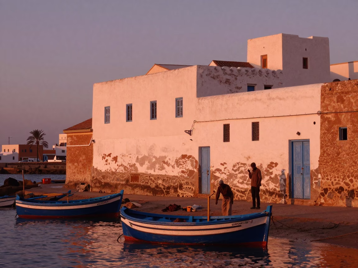 Copper-toned Dusk in Essaouira Morocco with Local Fishermen and Coastal Charm in in Essaouira, Morocco
