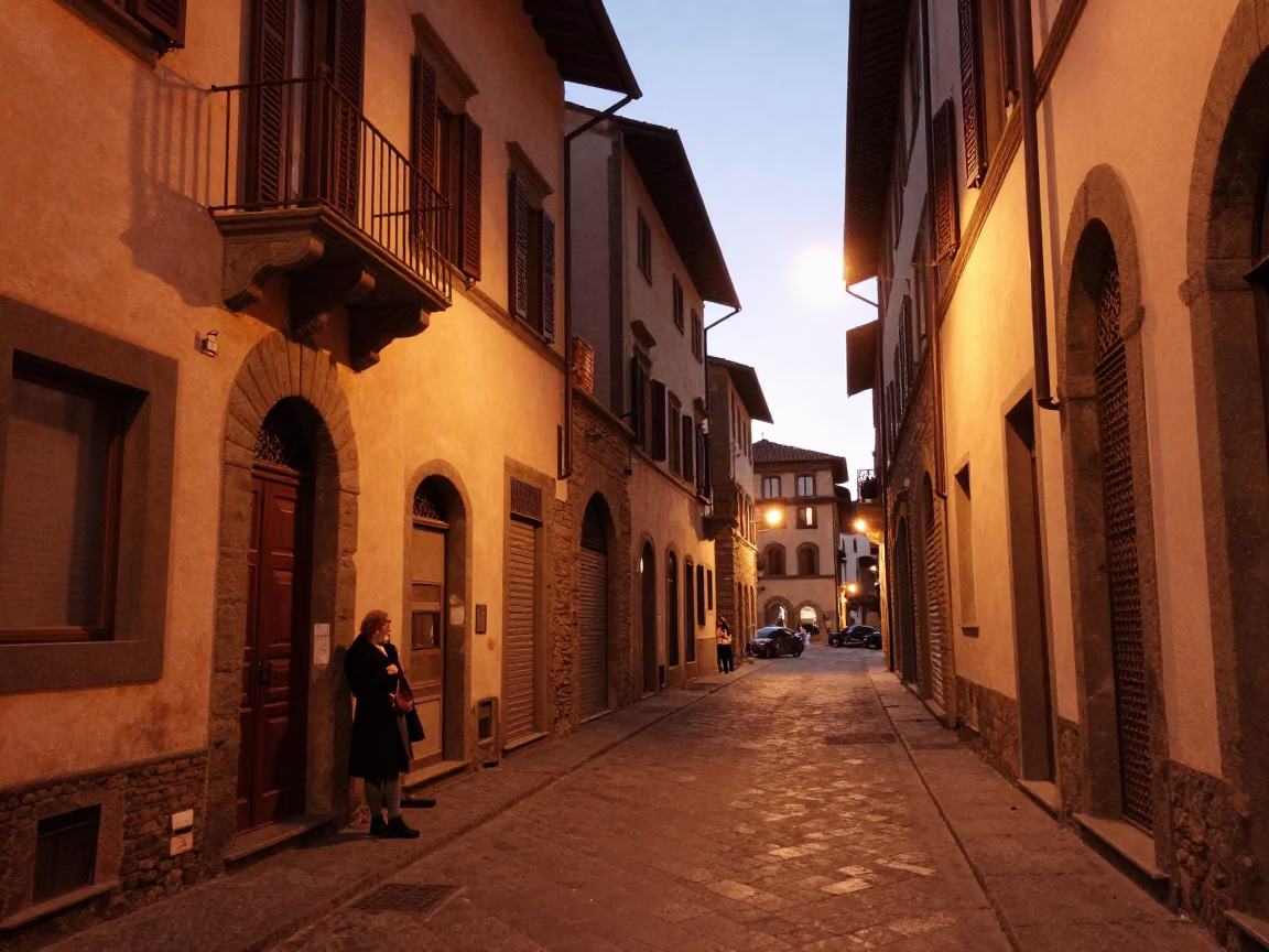 Copper Toned Dusk in Florence Italy Street Scene with Local Life in in Florence, Italy