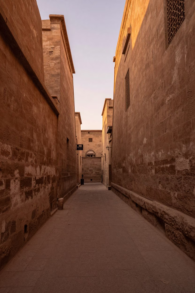 Copper Toned Dusk in Luxor Egypt Street Scene with Linen Fringe and Glass Jar in in Luxor, Egypt