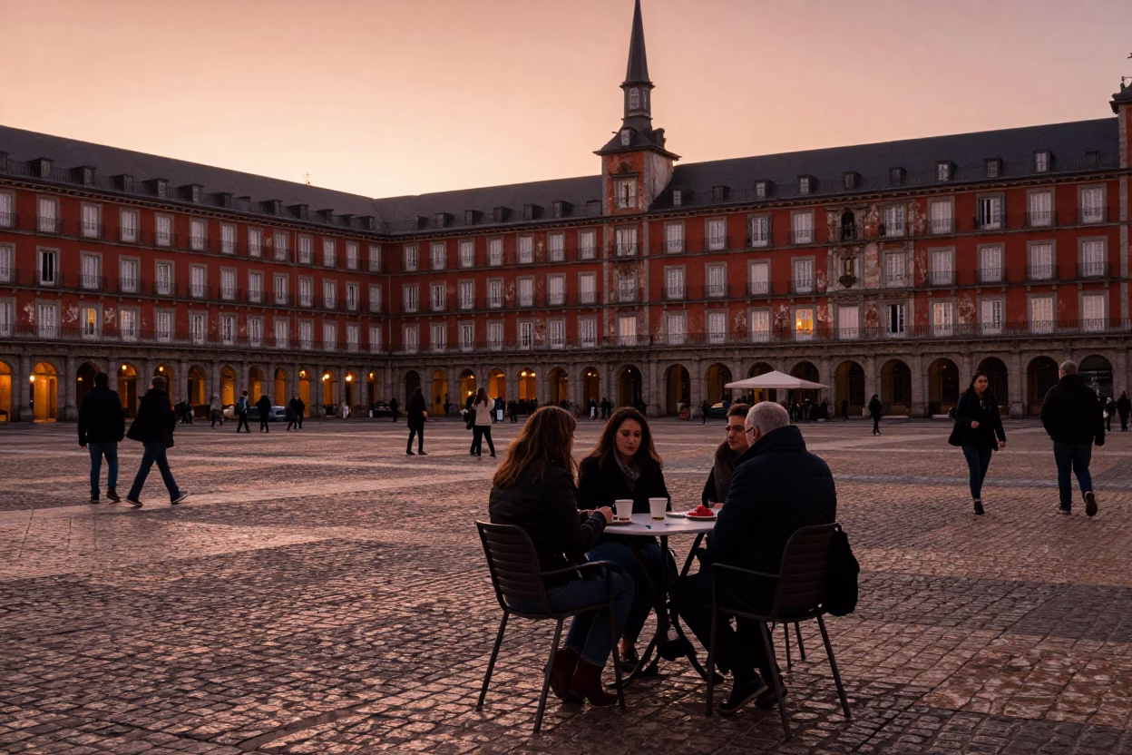 Copper-toned Dusk in Madrid at Copper-toned Light Before Dusk in in Madrid, Spain