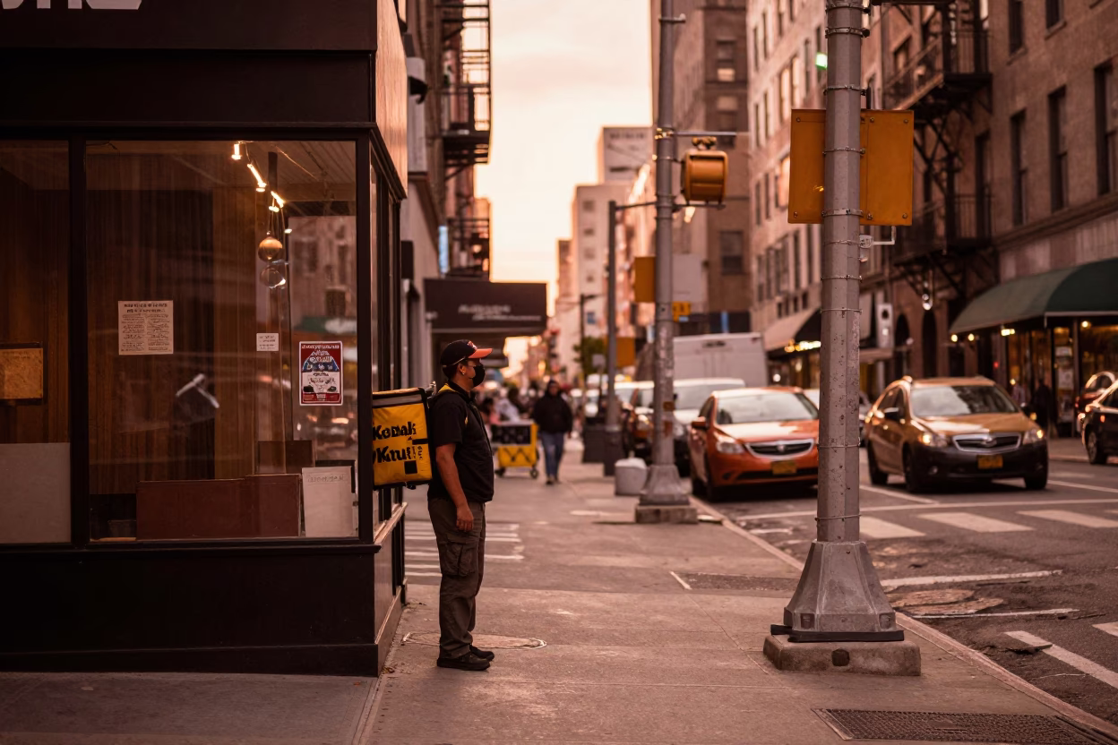 Copper Toned Dusk in New York City Street Scene with Vintage Elements in in New York, New York, United States