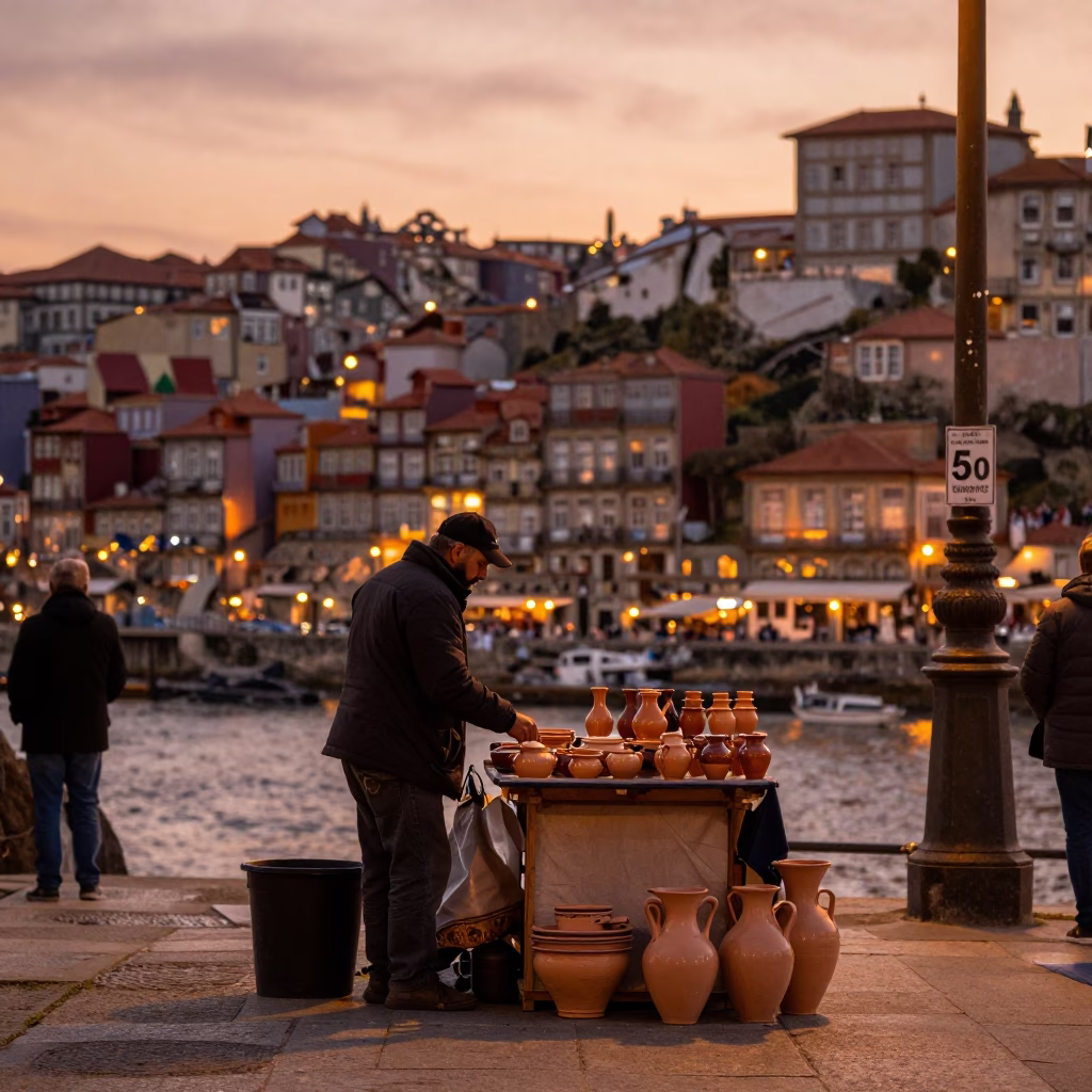 Copper-toned Dusk in Porto at Copper-toned Light Before Dusk in in Porto, Portugal