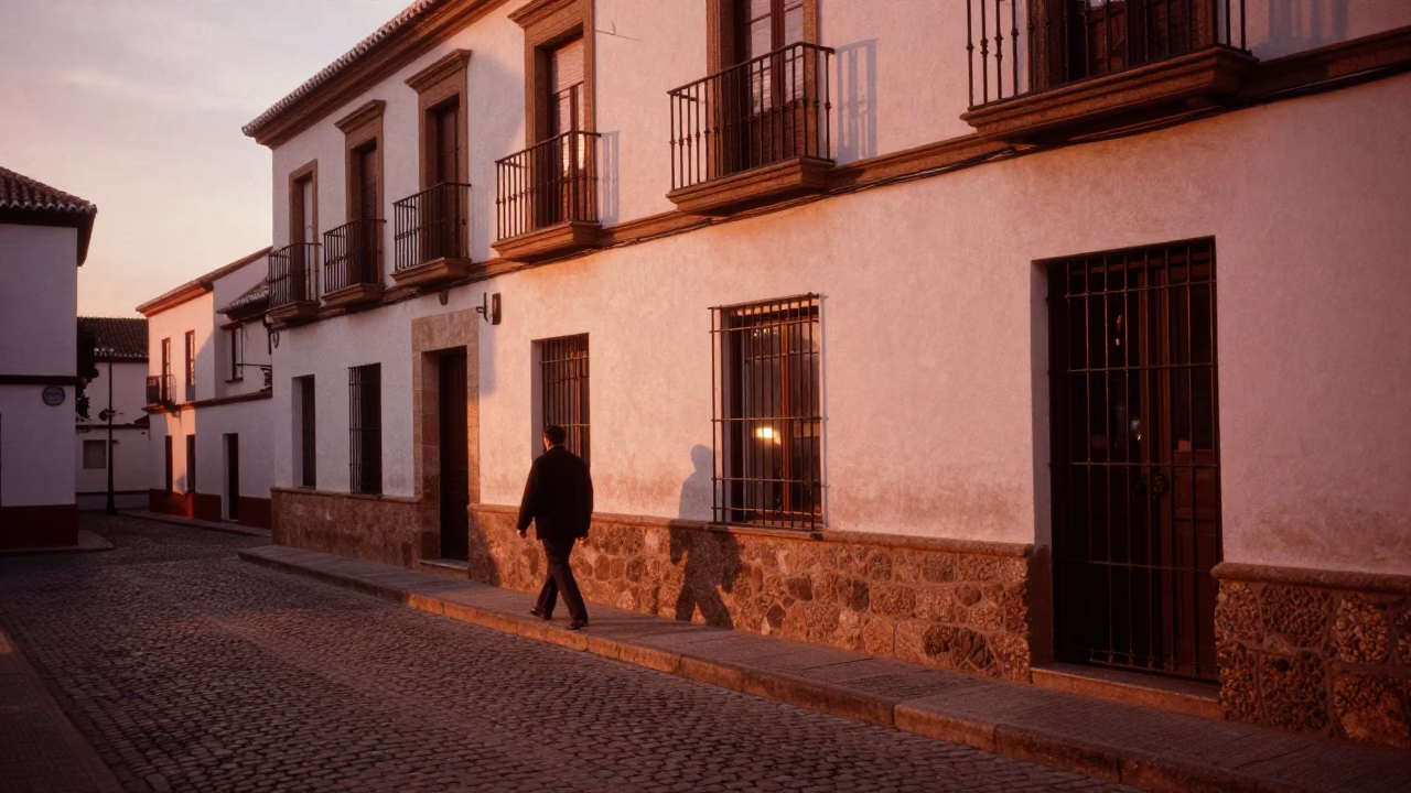 Copper Toned Dusk Light in Granada Spain Street Scene with Local Details in in Granada, Spain