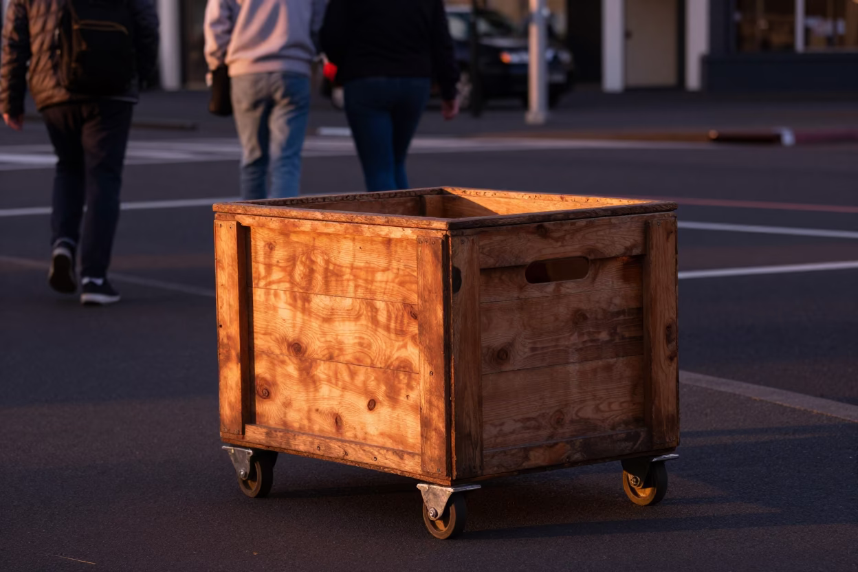 Copper-toned Dusk Light on Auckland Street Corner with Casters and Glass Bottle in in Auckland, New Zealand
