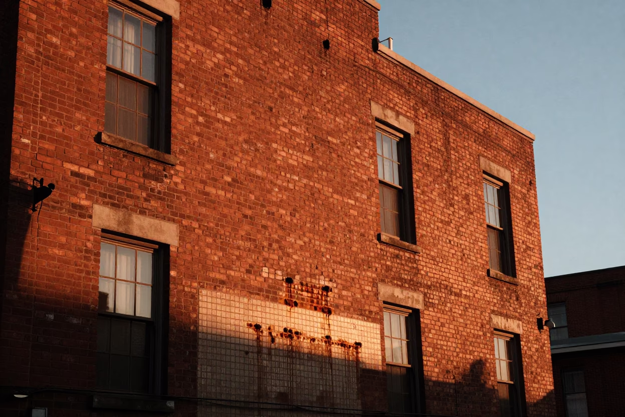 Copper Toned Dusk Light on Portland Oregon Brick Architecture and Street Details in in Portland, Oregon, United States