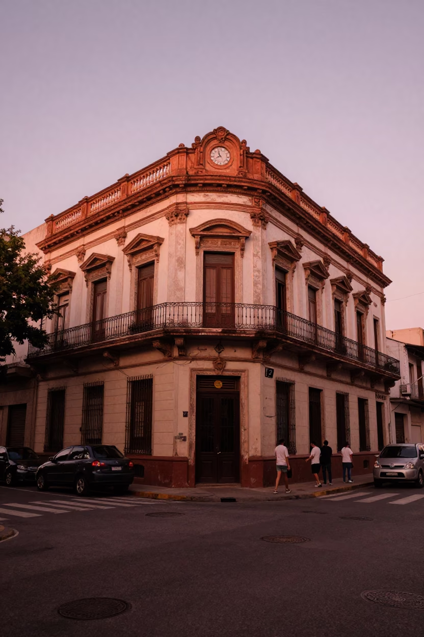 Copper Toned Dusk Light Over Buenos Aires Street Scene With Terracotta Bowls in in Buenos Aires, Argentina