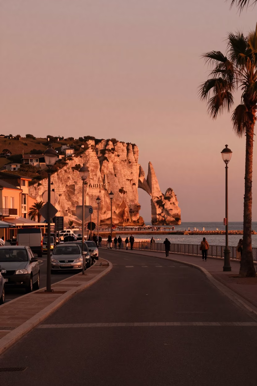 Copper-toned Dusk Scene in Nice France with Local Street Details and Harbor Views in in Nice, France