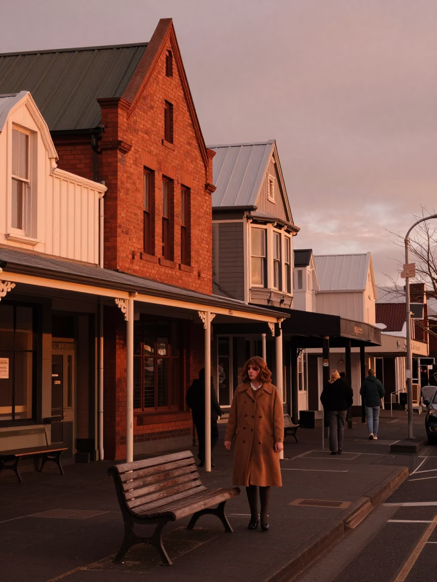 Copper Toned Dusk Street Scene in Christchurch New Zealand with Vintage Details in in Christchurch, New Zealand
