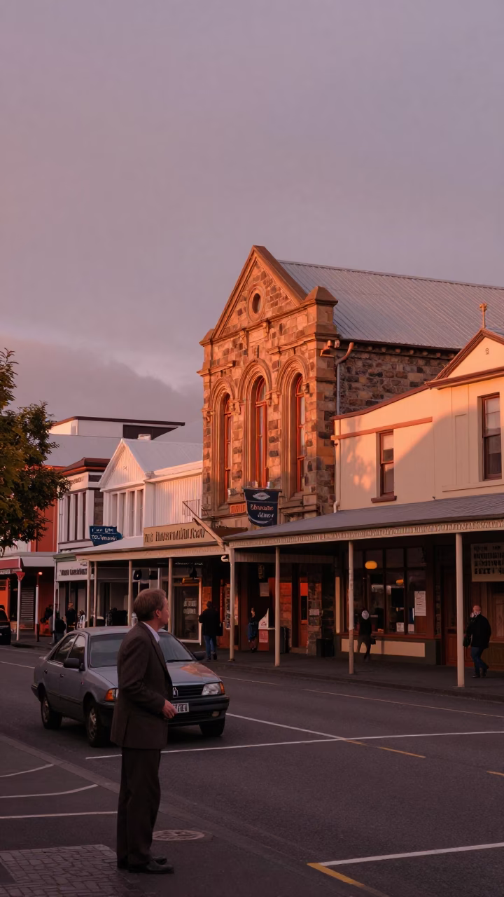 Copper Toned Dusk Street Scene in Christchurch New Zealand with Vintage Elements in in Christchurch, New Zealand