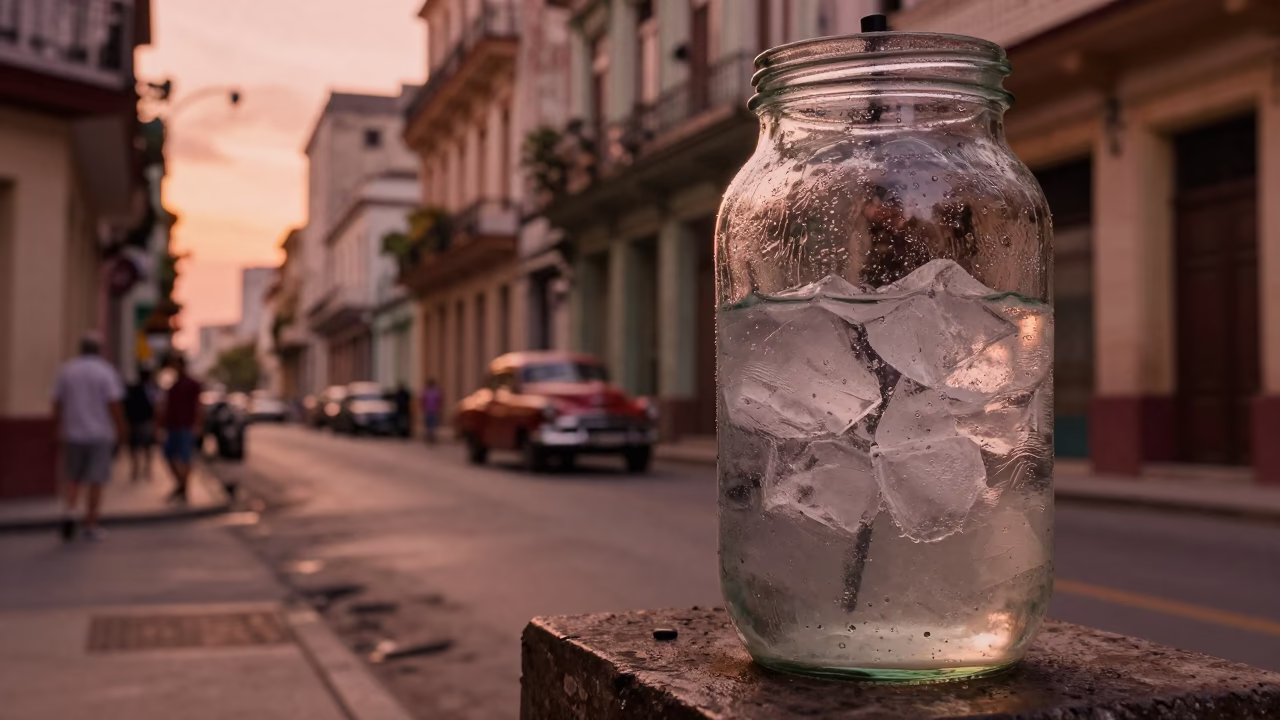 Copper-toned Dusk Street Scene in Havana Cuba with Condensation on Glass in in Havana, Cuba
