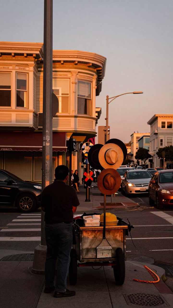 Copper Toned Dusk Street Scene in San Francisco with Vintage Details in in San Francisco, California, United States