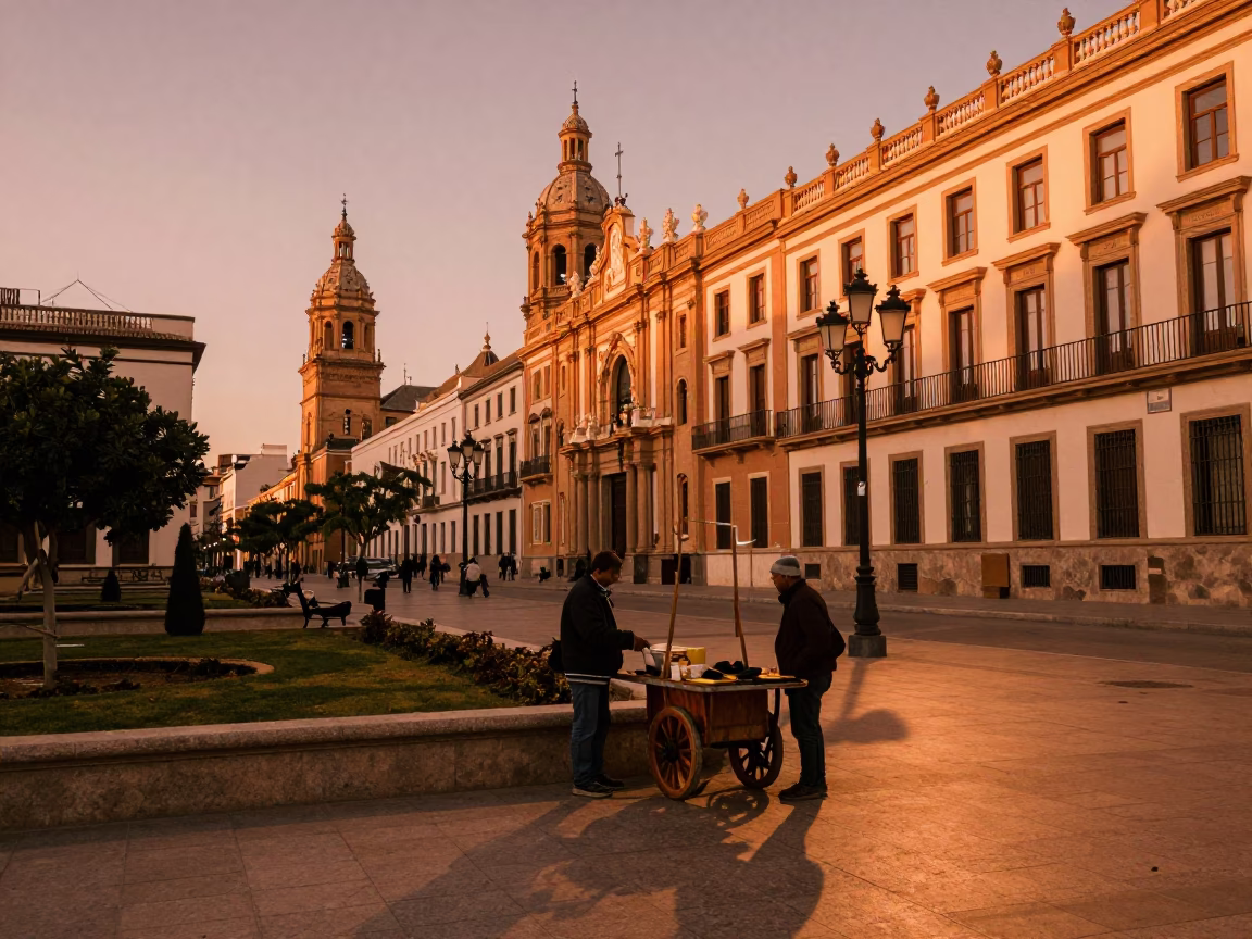 Copper Toned Dusk Street Scene in Valencia Spain with Historic Architecture and Local Life in in Valencia, Spain