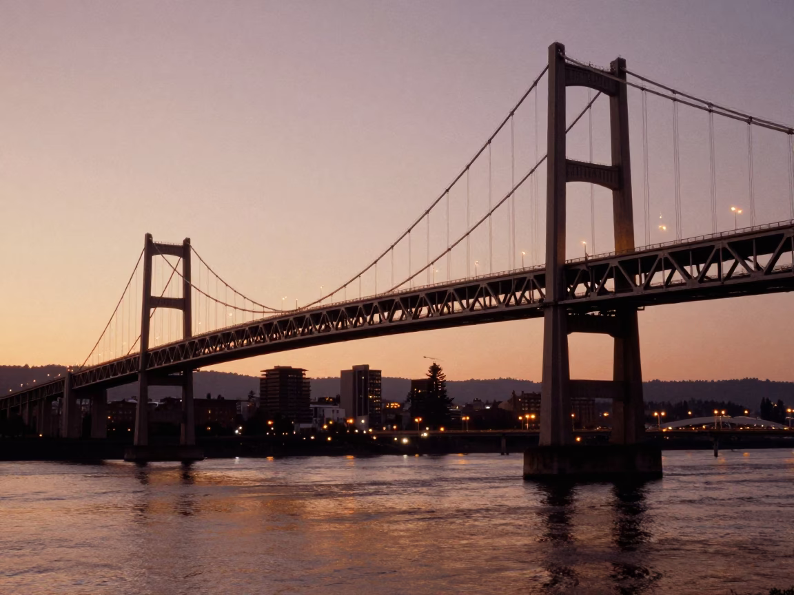 Copper Toned Dusk View of Portland Oregon Bridge and Cityscape in in Portland, Oregon, United States