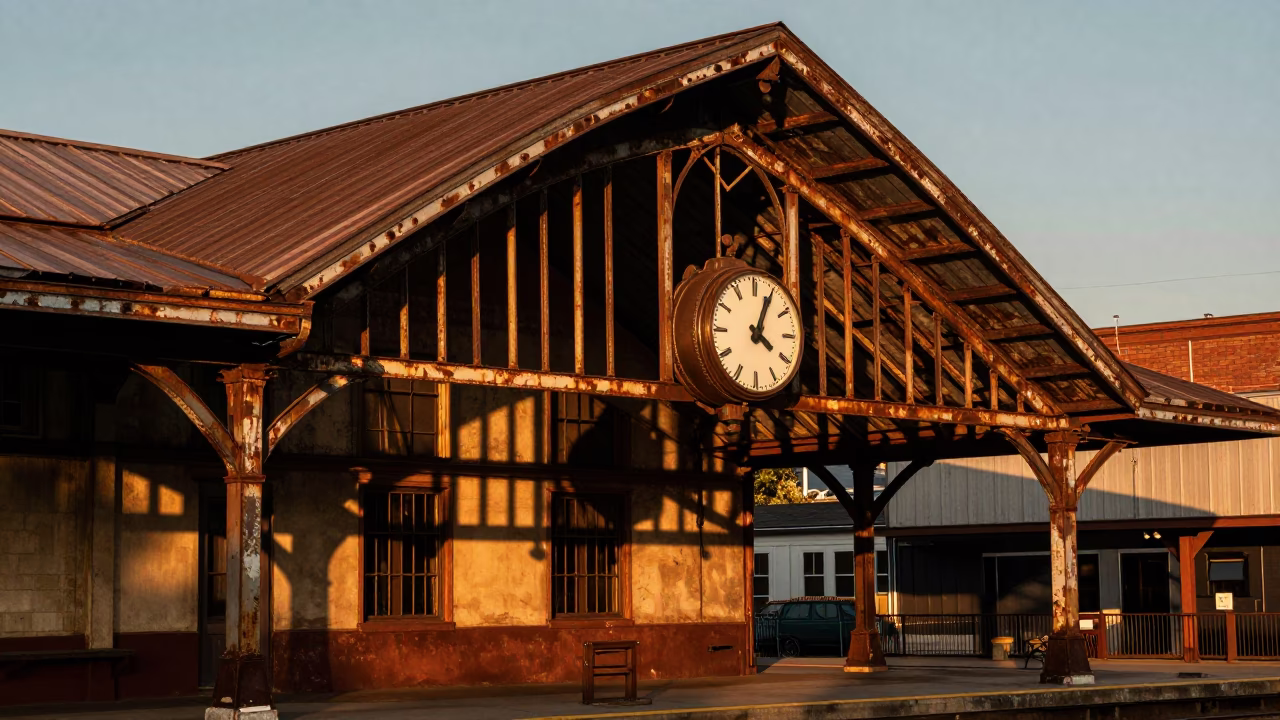 Copper Toned Evening Light Over Historic Nashville Tennessee Train Station Clock in in Nashville, Tennessee, United States