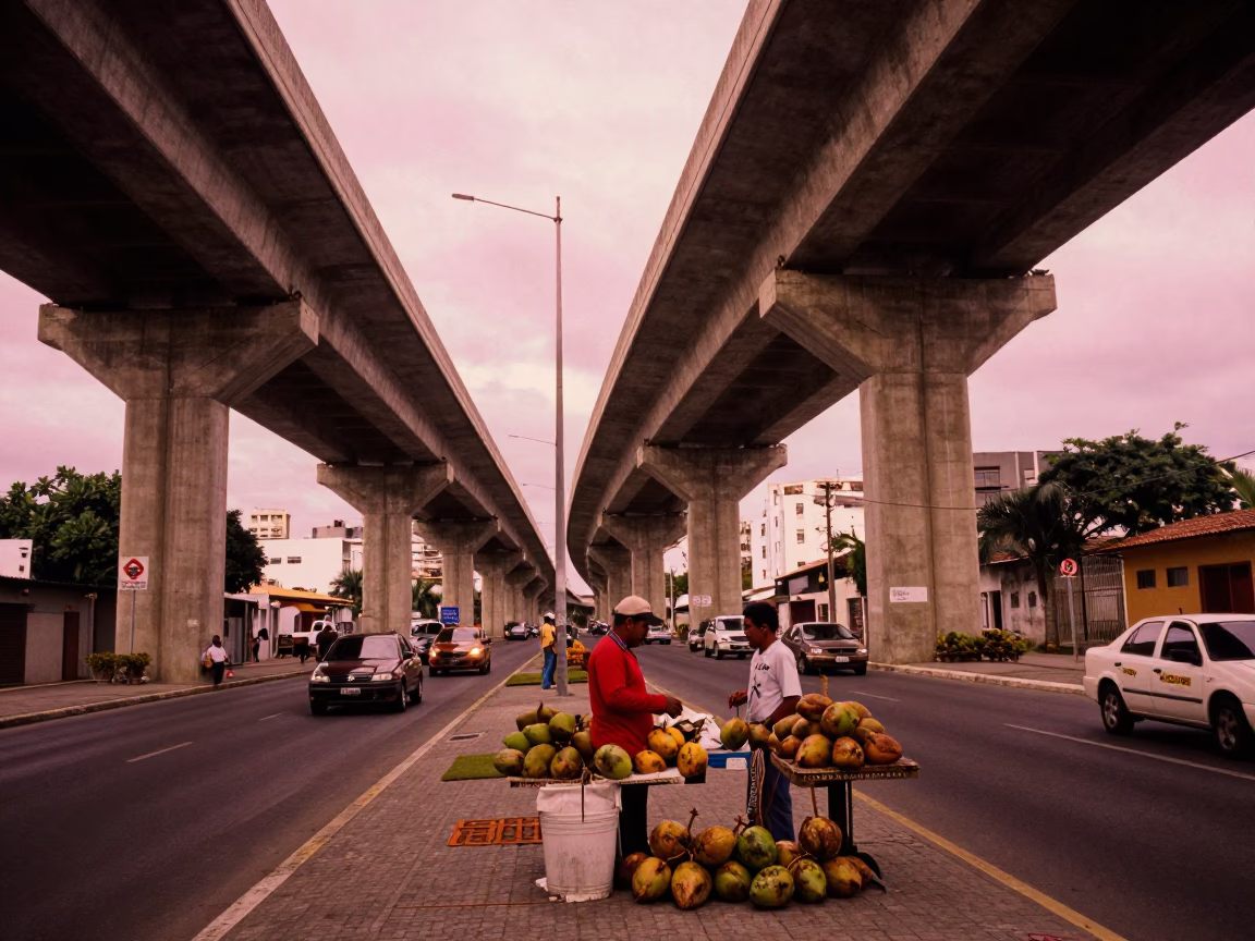 Copper Toned Evening Street Scene in Salvador Brazil with Highway Flyover in in Salvador, Brazil