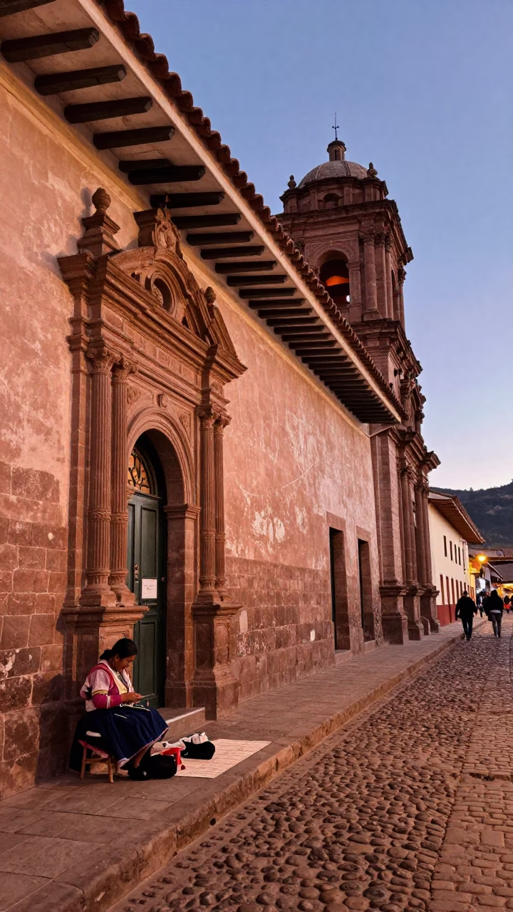 Copper Toned Light Before Dusk in Cusco Peru Street Scene in in Cusco, Peru