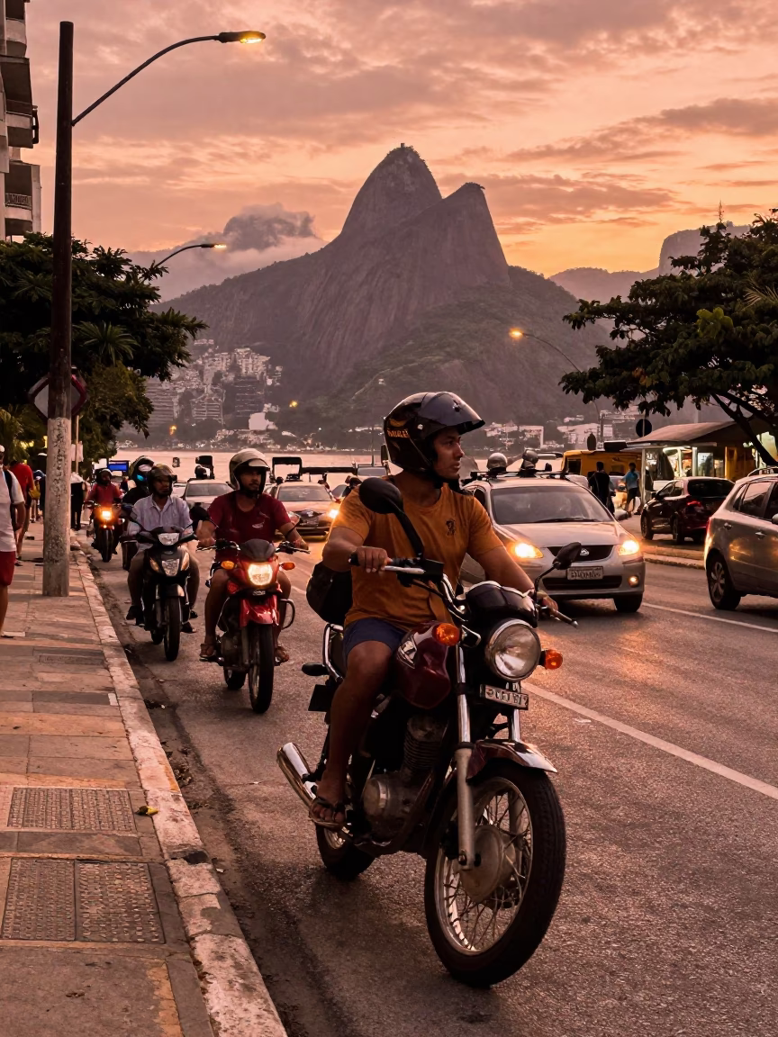 Copper Toned Light Before Dusk in Rio de Janeiro Brazil Street Scene in in Rio de Janeiro, Brazil