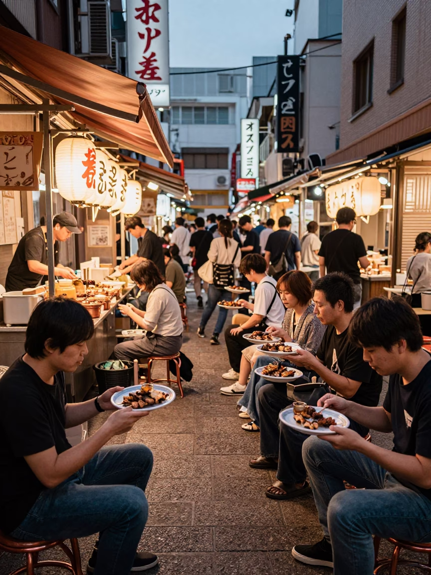 Copper-toned Light Before Dusk on Ceramic Bowls in Osaka in in Osaka, Japan