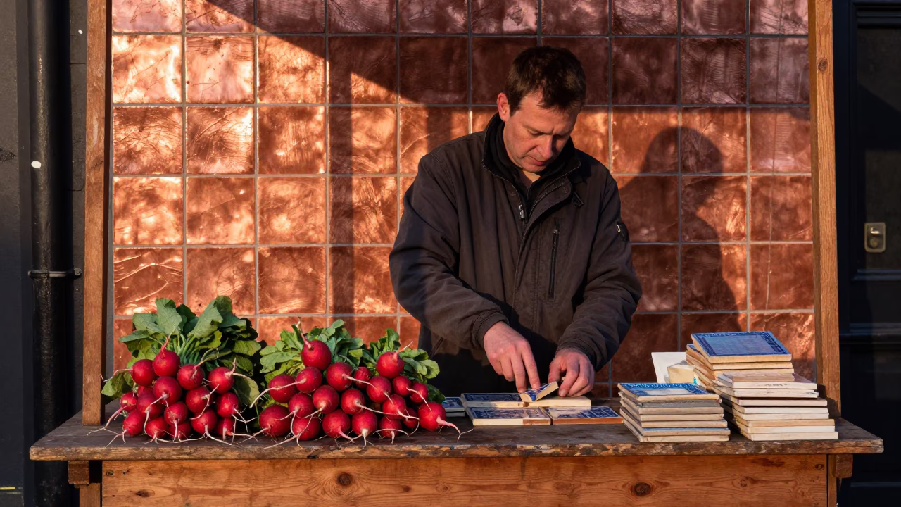 Copper-toned Light Before Dusk on Ceramic Tiles in Bristol in in Bristol, United Kingdom