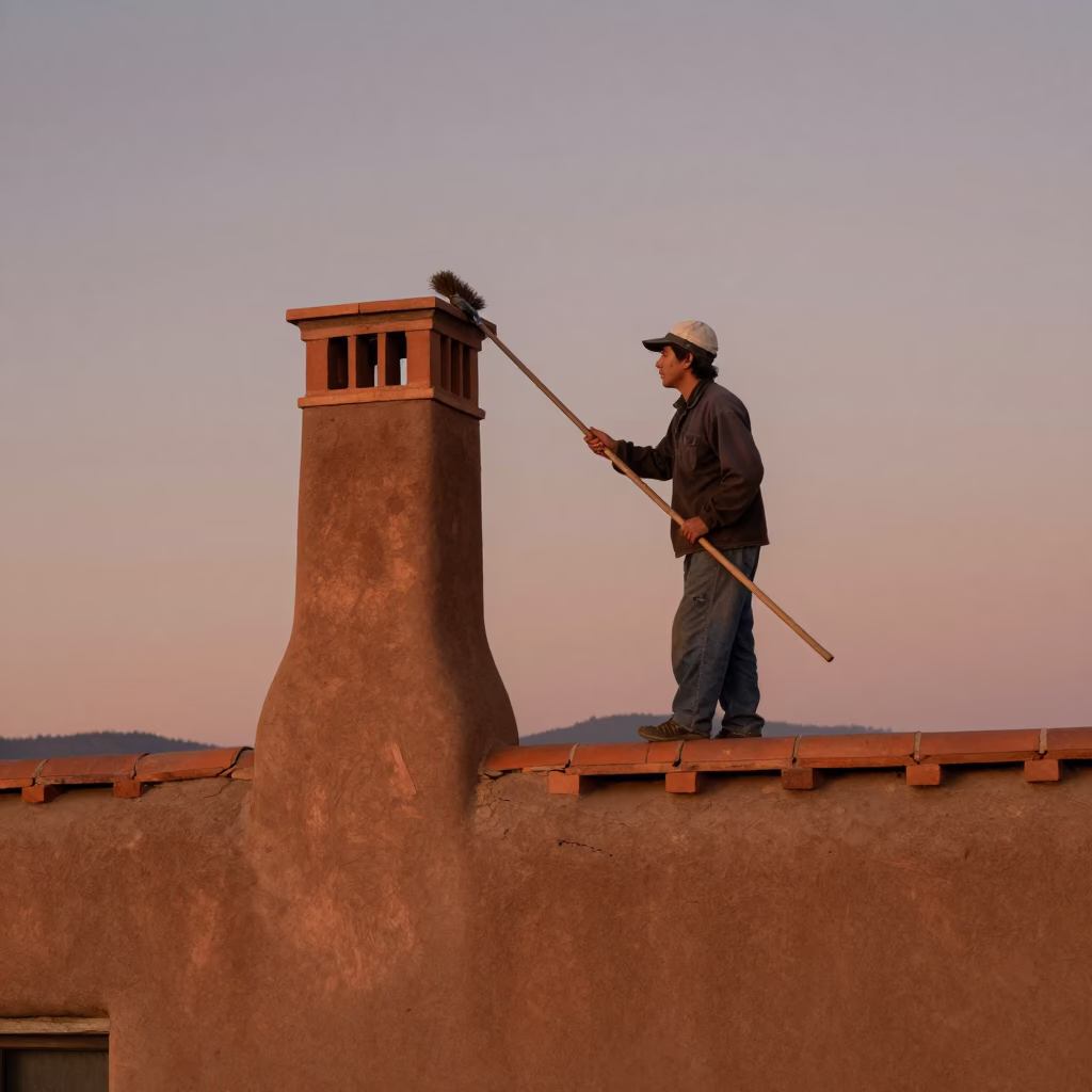 Copper-toned Light Before Dusk on Chimney Sweep in Santa Fe in in Santa Fe, New Mexico, United States