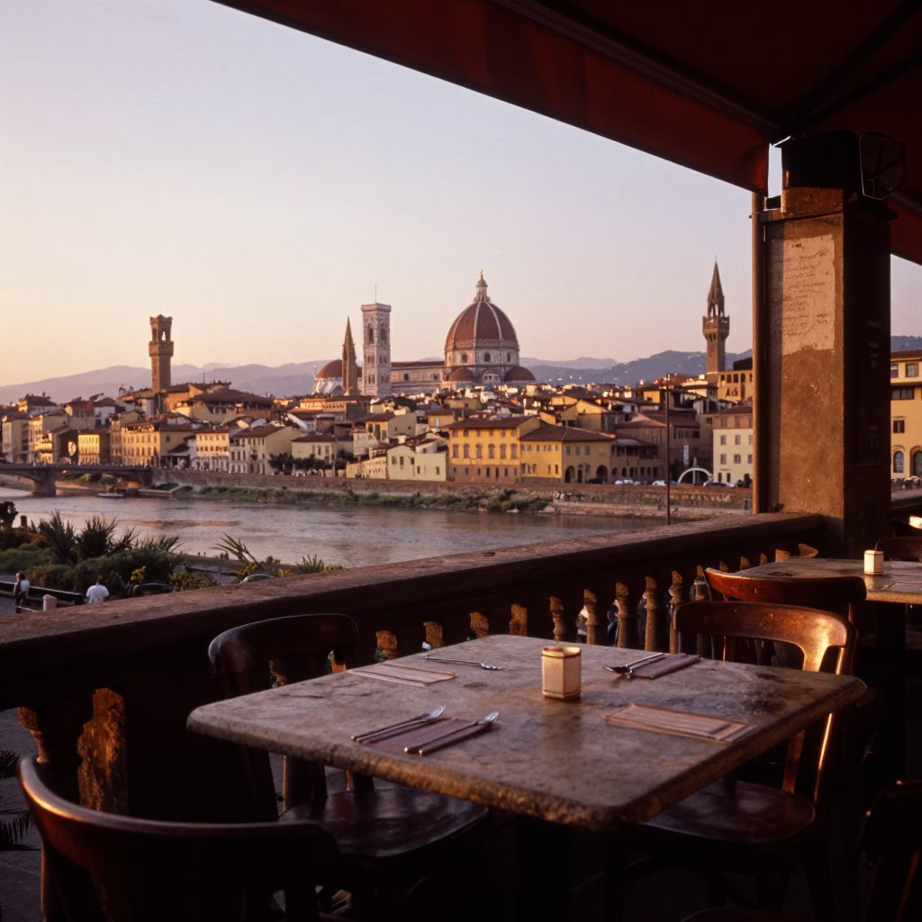 Copper-toned Light Before Dusk on Coaster in Florence in in Florence, Italy