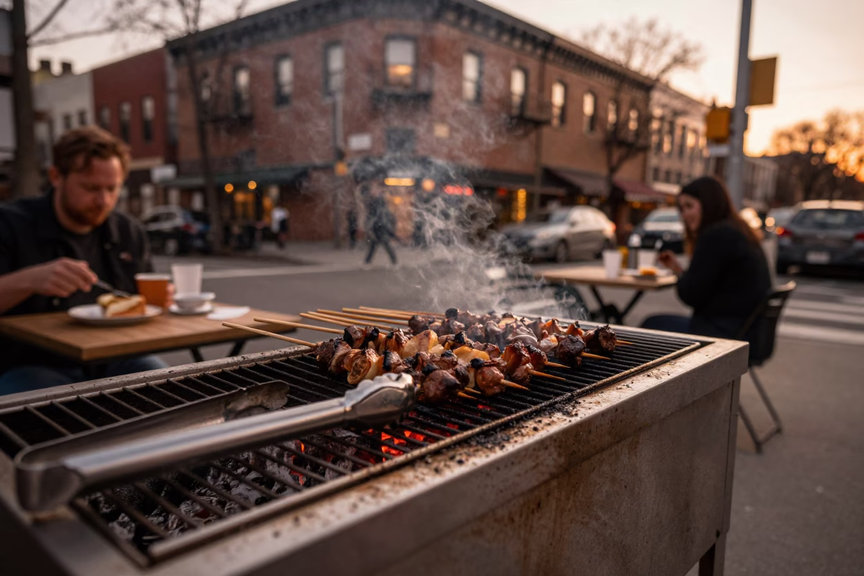 Copper-toned Light Before Dusk on Corner Dinner in New York in in New York, New York, United States