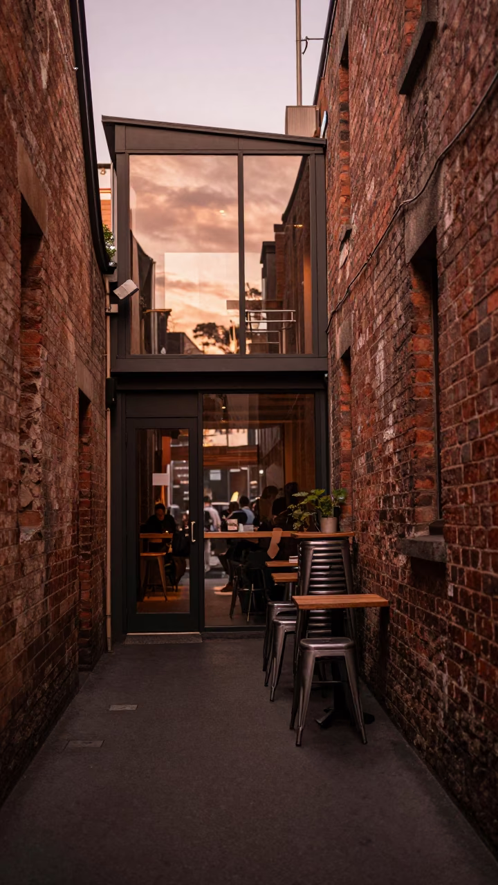 Copper-toned Light Before Dusk on Dining Scene in Melbourne in in Melbourne, Victoria, Australia