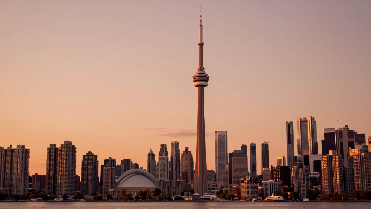 Copper-toned Light Before Dusk on Downtown Skyline in Toronto in in Toronto, Ontario, Canada