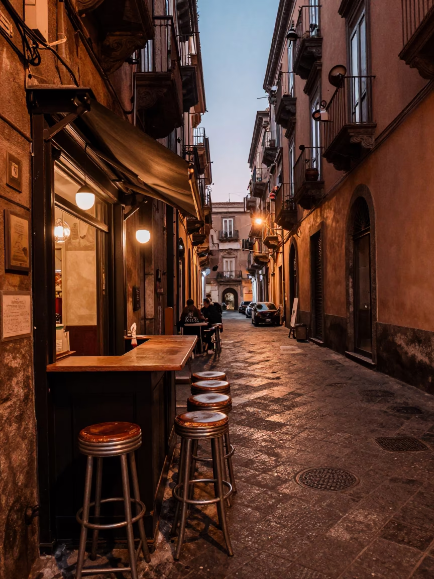 Copper-toned Light Before Dusk on Dusk Light in Naples in in Naples, Italy