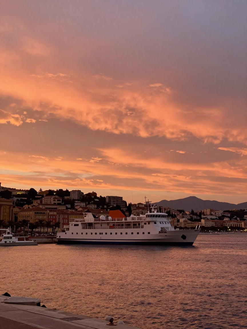 Copper-toned Light Before Dusk on Dusk Port in Nice in in Nice, France