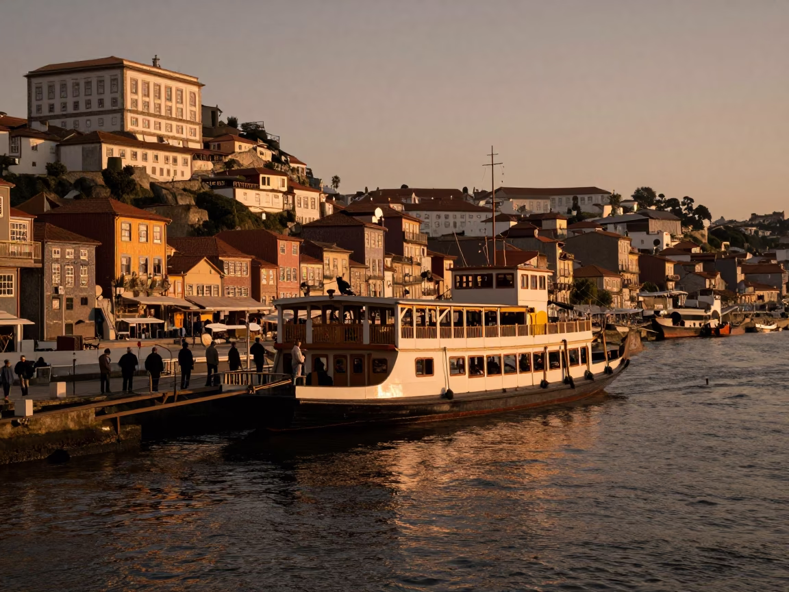 Copper-toned Light Before Dusk on Dusk Scene in Porto in in Porto, Portugal