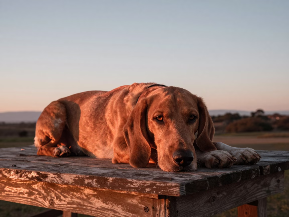 Copper-toned Light Before Dusk on English Coonhound in San Diego in in San Diego, California, United States