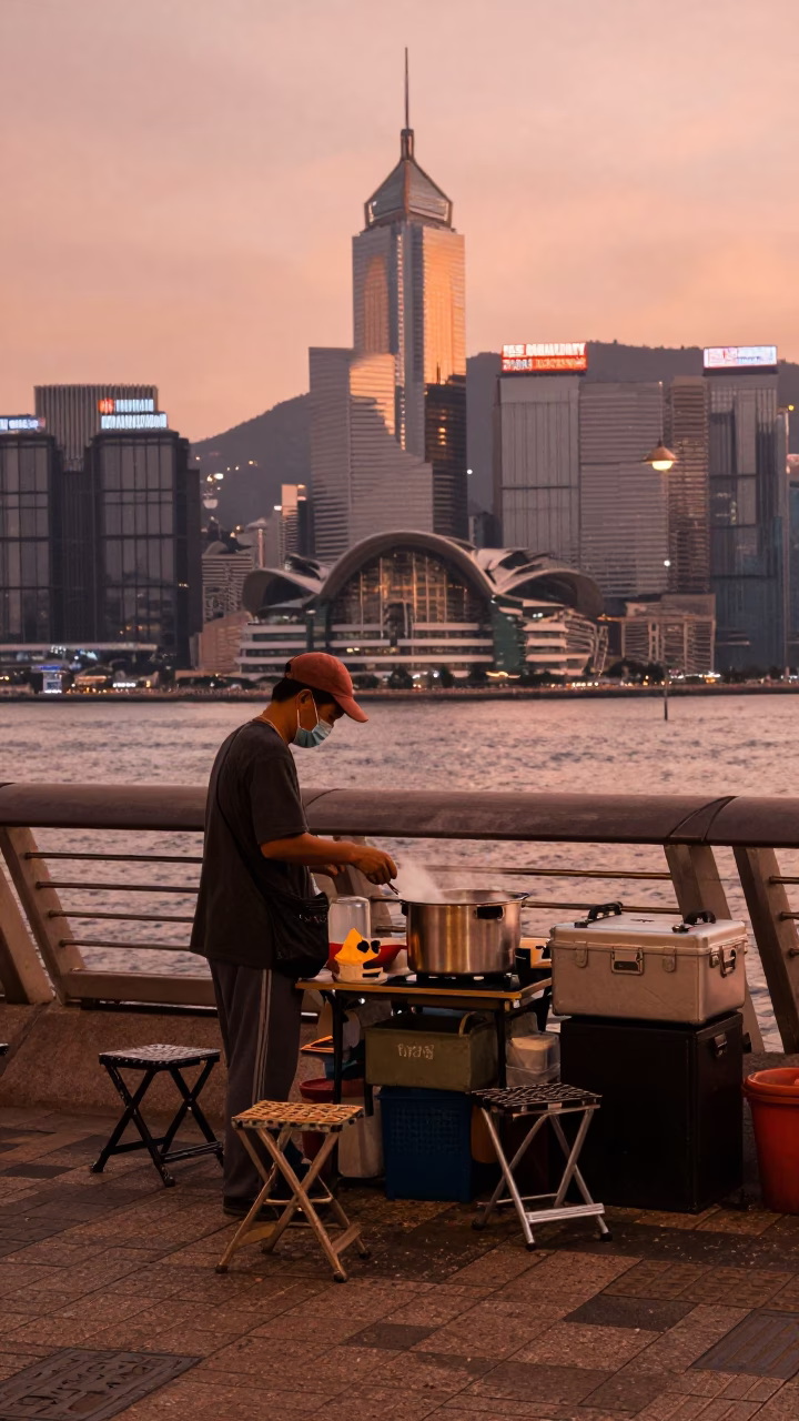 Copper-toned Light Before Dusk on Evening Scene in Hong Kong in in Hong Kong, Hong Kong
