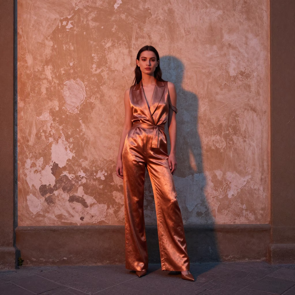 Copper-toned Light Before Dusk on Fashion Portrait in Florence in in Florence, Italy