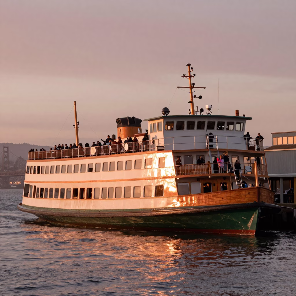Copper-toned Light Before Dusk on Ferry in San Francisco in in San Francisco, California, United States