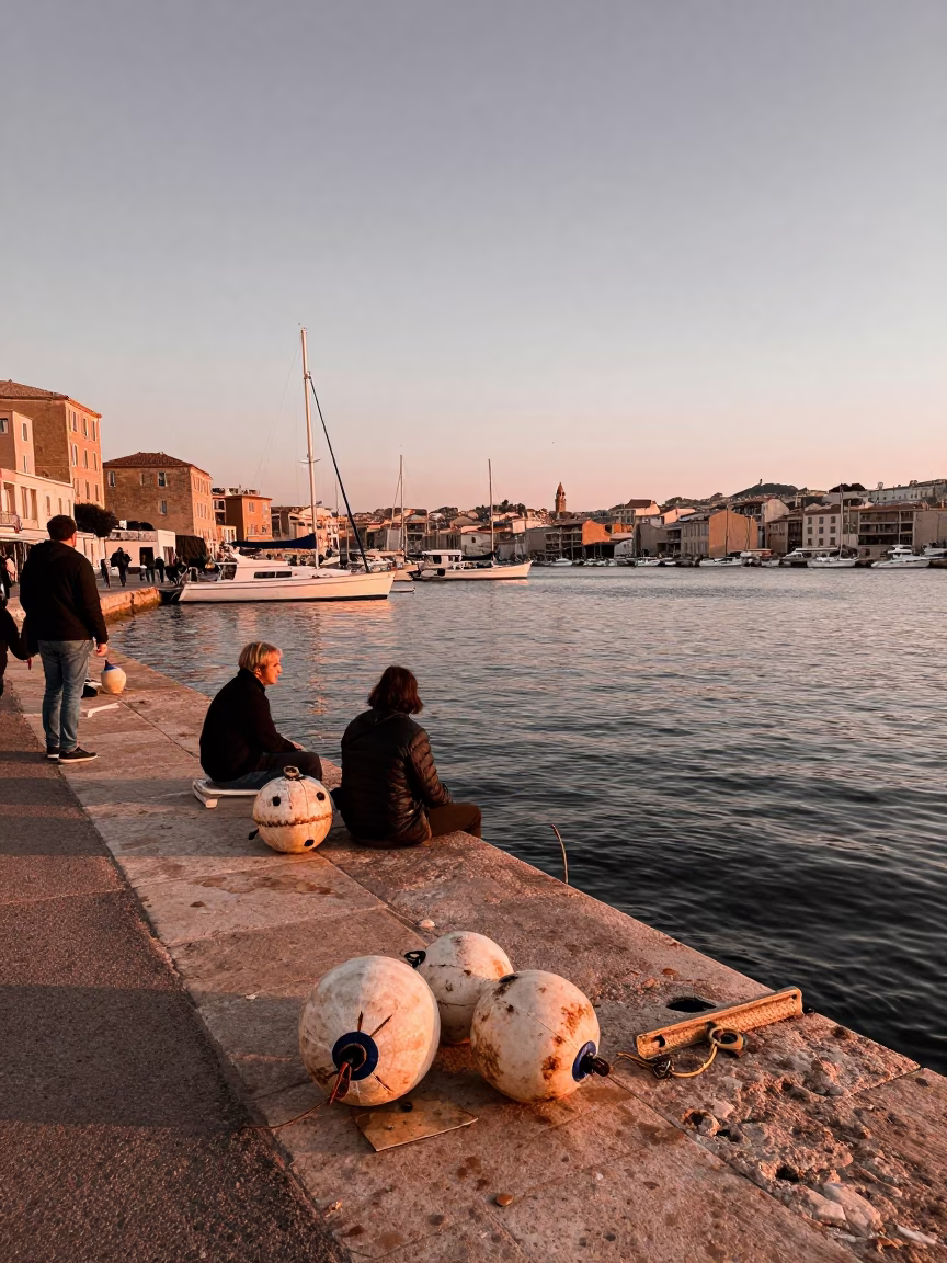 Copper-toned Light Before Dusk on Harbor Scene in Marseille in in Marseille, France