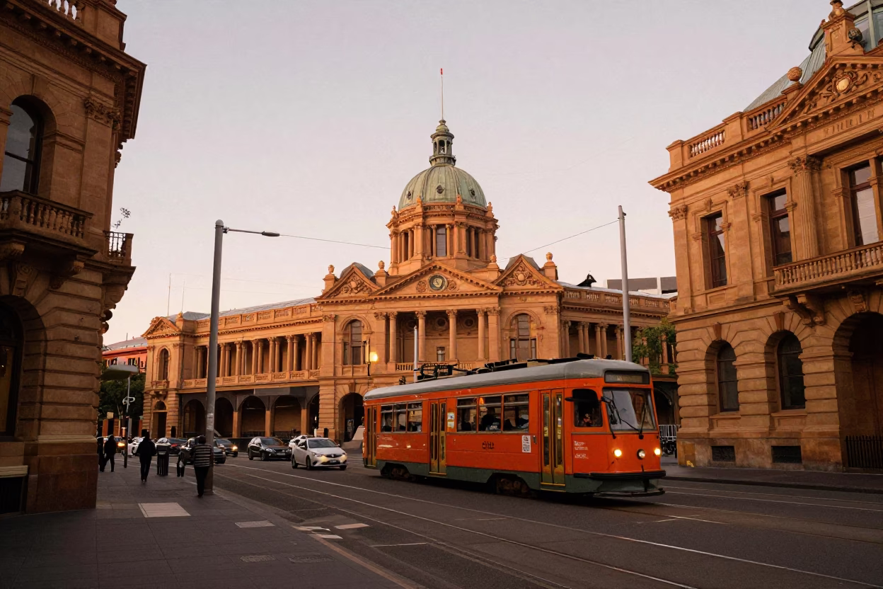 Copper-toned Light Before Dusk on Heritage Buildings in Adelaide in in Adelaide, South Australia, Australia